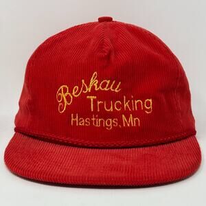 Vintage 80s Beskau Trucking Hat Baseball Cap Hastings Minnesota Strapback Red